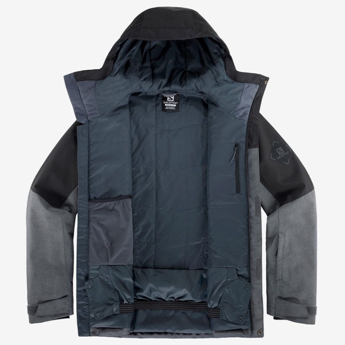 Grey / Black Salomon POWDERSTASH M Ski Men's Jackets | AE-012KETD