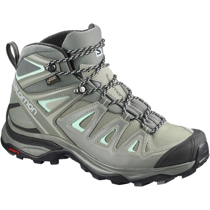 Grey / Black Salomon X ULTRA 3 WIDE MID GTX W Women\'s Hiking Shoes | AE-809CMAW