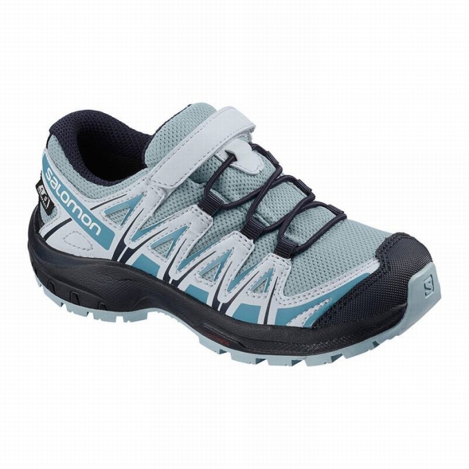 Grey Blue Salomon XA PRO 3D CSWP K Kids\' Trail Running Shoes | AE-365SBCR