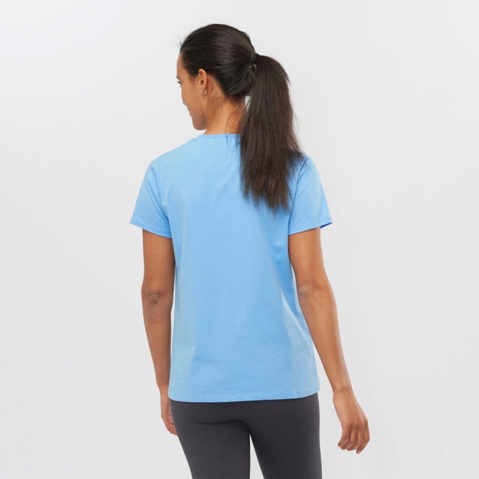 Light Blue Salomon OUTLIFE SMALL LOGO SS W Short Sleeve Women's T Shirts | AE-507IRSJ