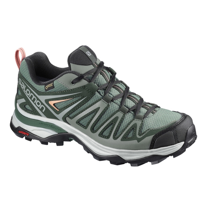 Light Green Salomon X ULTRA 3 PRIME GTX W Women\'s Hiking Shoes | AE-320OHCT