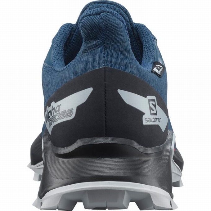 Navy / Black Salomon ALPHACROSS BLAST CLIMASALOMON WATERPROOF Kids' Trail Running Shoes | AE-471OJCY