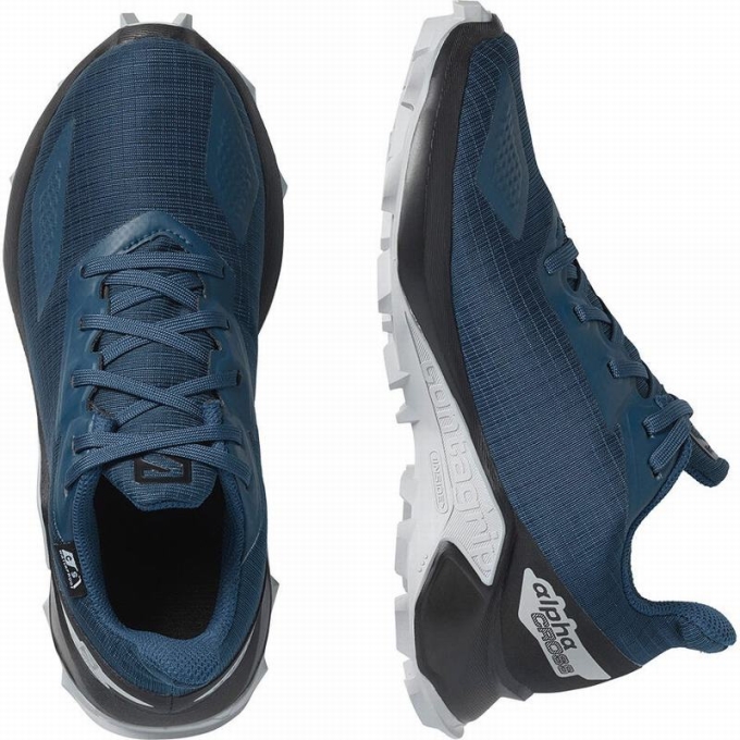 Navy / Black Salomon ALPHACROSS BLAST CLIMASALOMON WATERPROOF Kids' Trail Running Shoes | AE-471OJCY