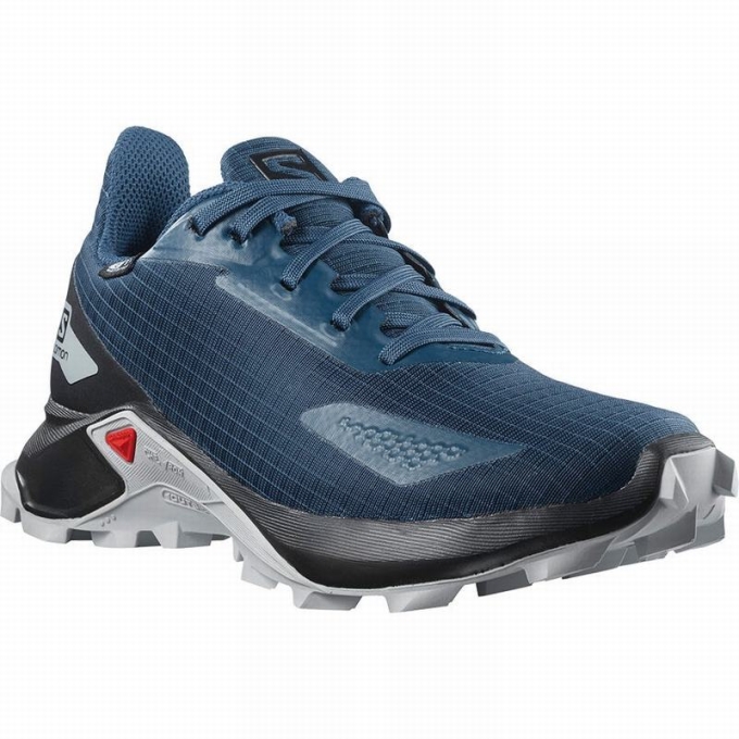 Navy / Black Salomon ALPHACROSS BLAST CLIMASALOMON WATERPROOF Kids' Trail Running Shoes | AE-471OJCY