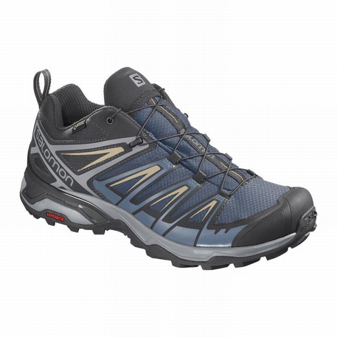 Navy / Blue Salomon X ULTRA 3 GORE-TEX Men\'s Hiking Shoes | AE-981HFZE