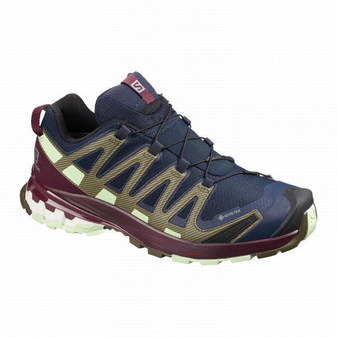 Navy / Burgundy Salomon XA PRO 3D V8 GORE-TEX Women\'s Trail Running Shoes | AE-397HECG