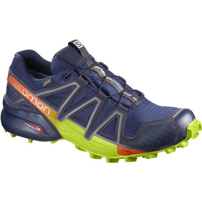 Navy / Green Salomon SPEEDCROSS 4 GTX Men\'s Trail Running Shoes | AE-261EPIC