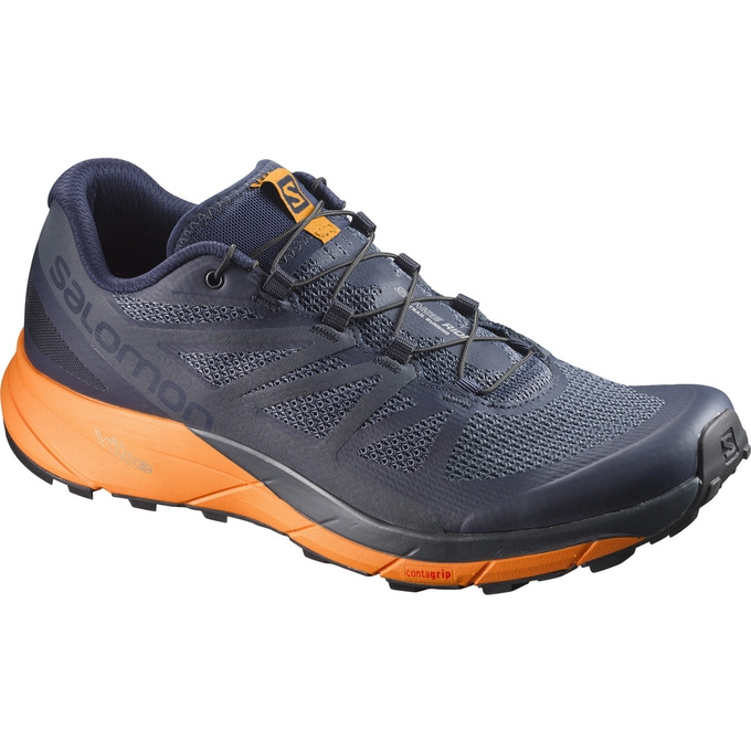 Navy / Orange Salomon SENSE RIDE Men\'s Trail Running Shoes | AE-931VWSL