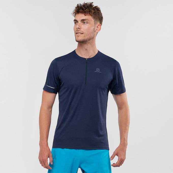 Navy Salomon AGILE HZ SS M Men's T Shirts | AE-421WQDK