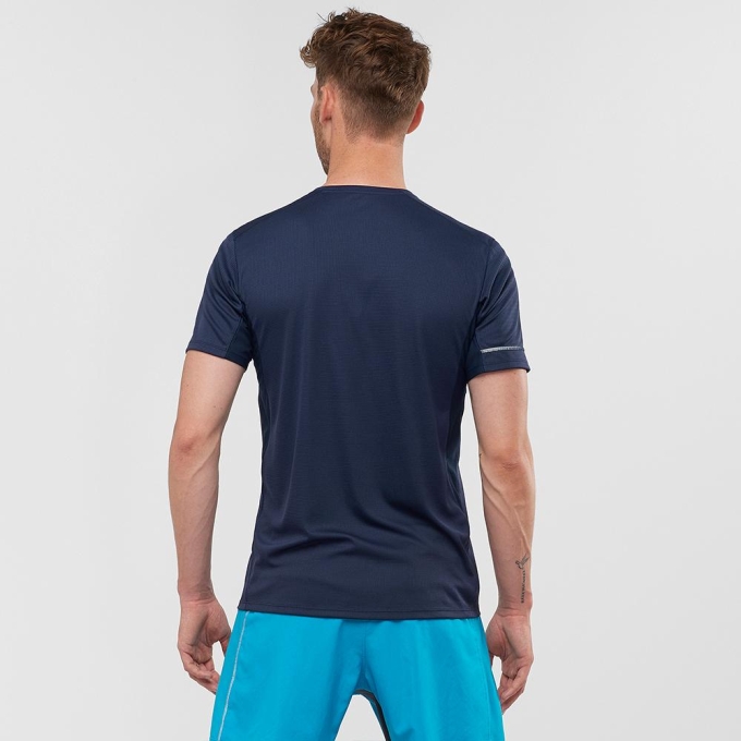 Navy Salomon AGILE HZ SS M Men's T Shirts | AE-421WQDK