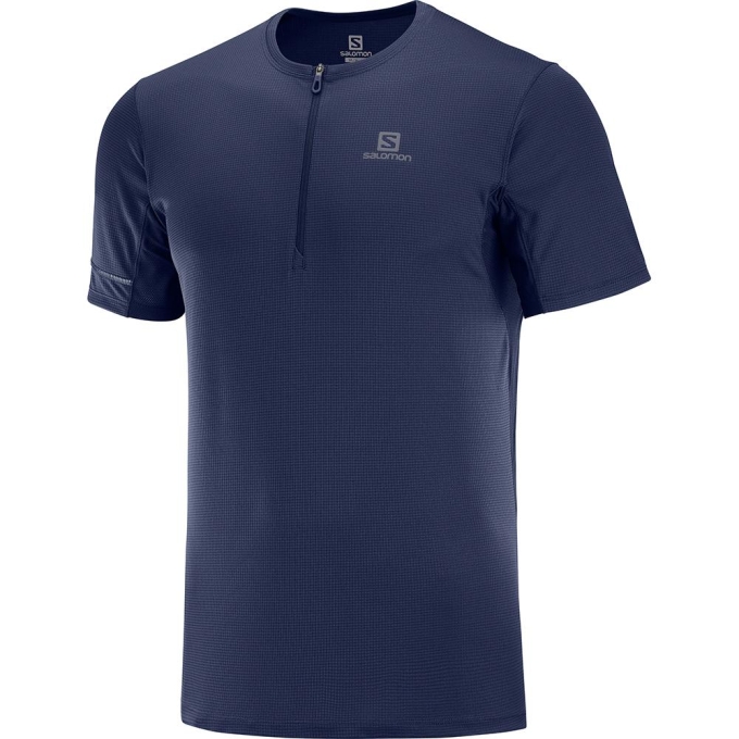 Navy Salomon AGILE HZ SS M Men\'s T Shirts | AE-421WQDK