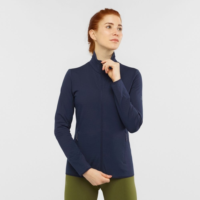 Navy Salomon ESSENTIAL LIGHTWARM Full Zip Jacket Women\'s Midlayers | AE-196VDFW