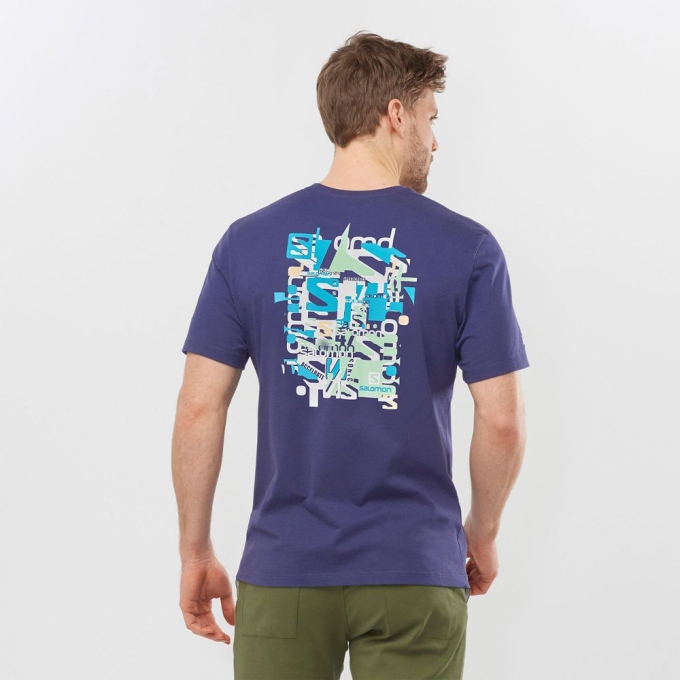 Navy Salomon OUTLIFE GRAPHIC DISRUPTED TYPE SS M Short Sleeve Men's T Shirts | AE-013RQVI