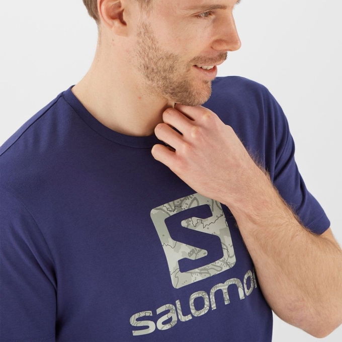 Navy Salomon OUTLIFE LOGO Short Sleeve Men's T Shirts | AE-703ZRDP