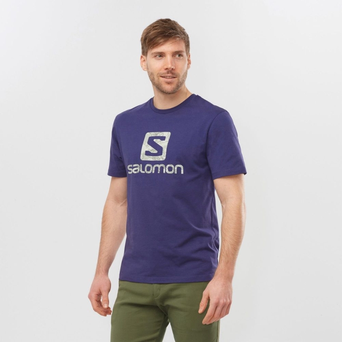 Navy Salomon OUTLIFE LOGO Short Sleeve Men\'s T Shirts | AE-703ZRDP