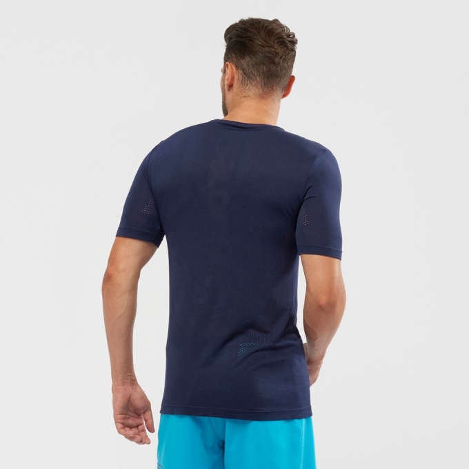 Navy Salomon SENSE SEAMLESS M Short Sleeve Men's T Shirts | AE-571HWDY