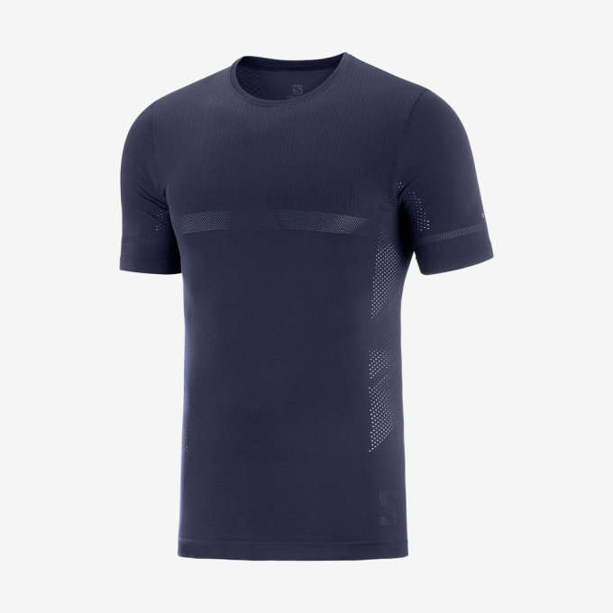 Navy Salomon SENSE SEAMLESS M Short Sleeve Men's T Shirts | AE-571HWDY