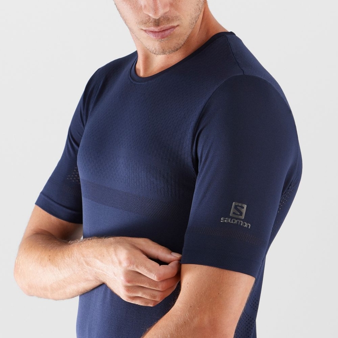 Navy Salomon SENSE SEAMLESS M Short Sleeve Men's T Shirts | AE-571HWDY