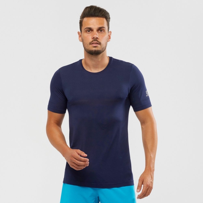 Navy Salomon SENSE SEAMLESS M Short Sleeve Men\'s T Shirts | AE-571HWDY