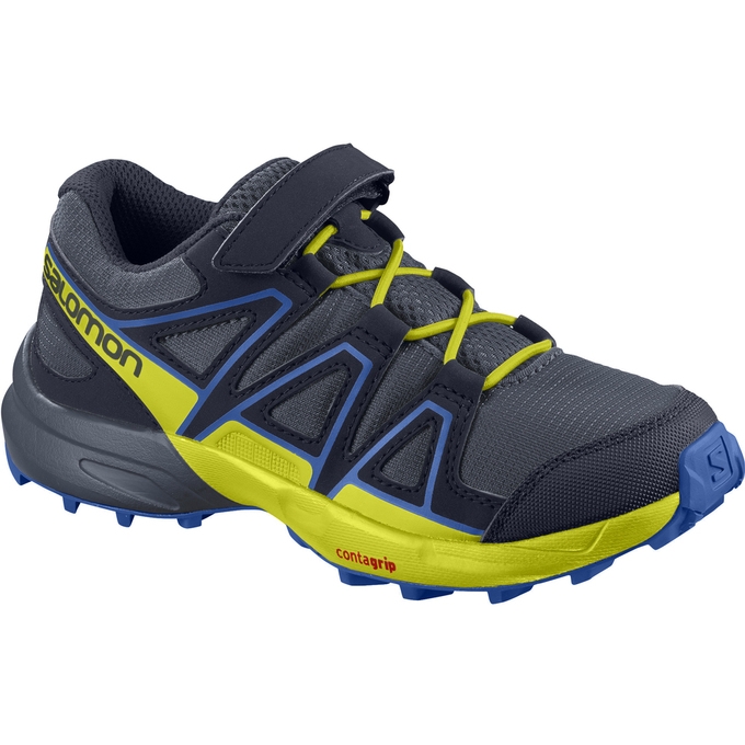 Navy / Yellow Salomon SPEEDCROSS BUNGEE K Kids\' Trail Running Shoes | AE-384LBKE