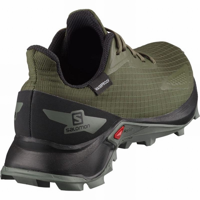 Olive / Black Salomon ALPHACROSS BLAST CLIMASALOMON WATERPROOF Kids' Trail Running Shoes | AE-086UWKZ