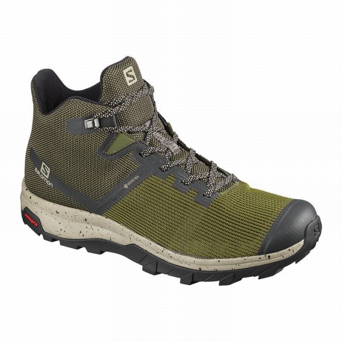 Olive / Black Salomon OUTLINE PRISM MID GORE-TEX Men\'s Hiking Shoes | AE-435FEZO