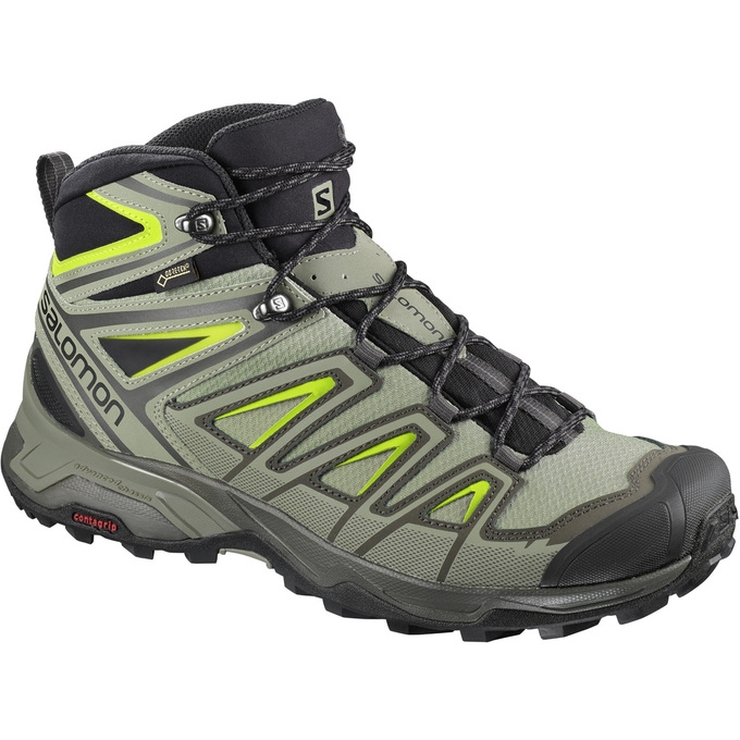 Olive / Black Salomon X ULTRA 3 MID GTX Men\'s Hiking Shoes | AE-953GWDL