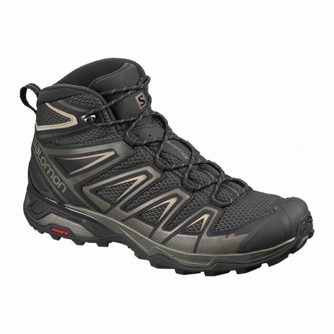 Olive / Black Salomon X ULTRA MID 3 AERO Men\'s Hiking Boots | AE-289BXMQ