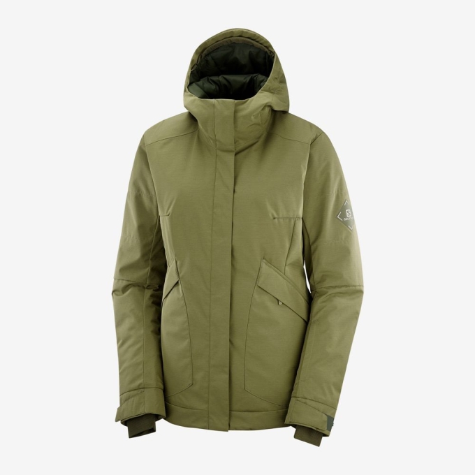 Olive Green Salomon SNOW REBEL Ski Women's Jackets | AE-294BIDQ