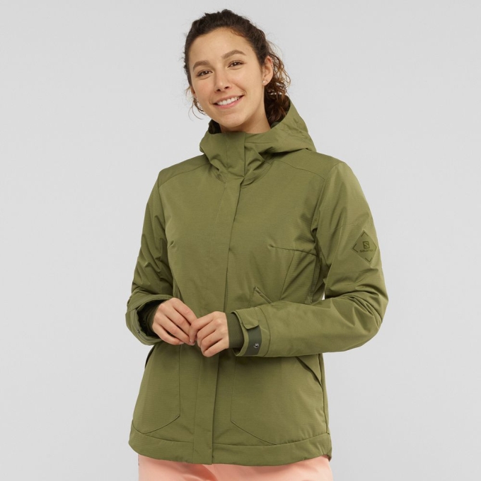 Olive Green Salomon SNOW REBEL Ski Women\'s Jackets | AE-294BIDQ