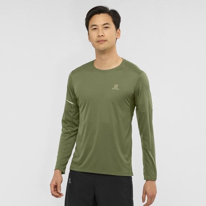 Olive Salomon AGILE LS M Men's T Shirts | AE-324PLXY