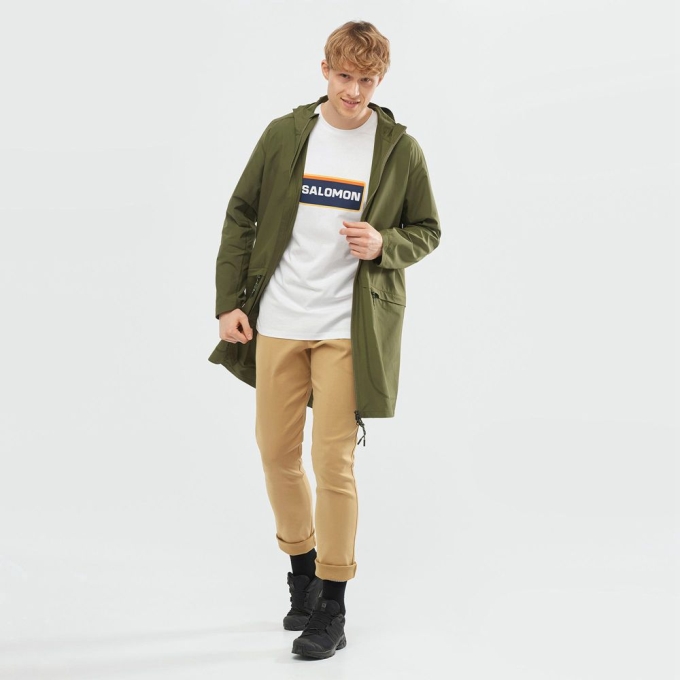 Olive Salomon OUTLIFE LONG PACKABLE Men's Windbreaker | AE-603DXOC