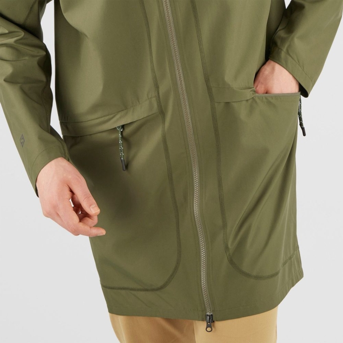 Olive Salomon OUTLIFE LONG PACKABLE Men's Windbreaker | AE-603DXOC