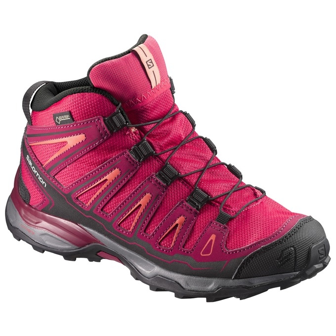 Pink / Black Salomon X-ULTRA MID GTX J Kids\' Hiking Shoes | AE-251QDJW