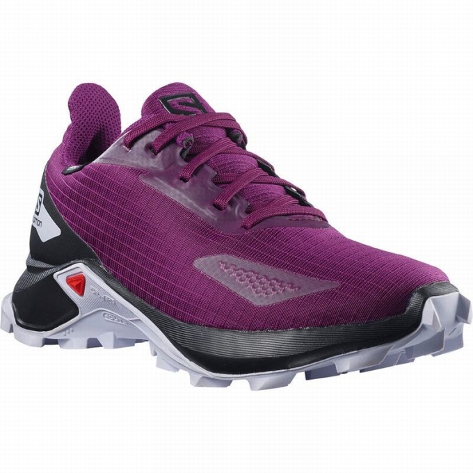 Purple / Black Salomon ALPHACROSS BLAST CLIMASALOMON WATERPROOF Kids' Trail Running Shoes | AE-208GWVD