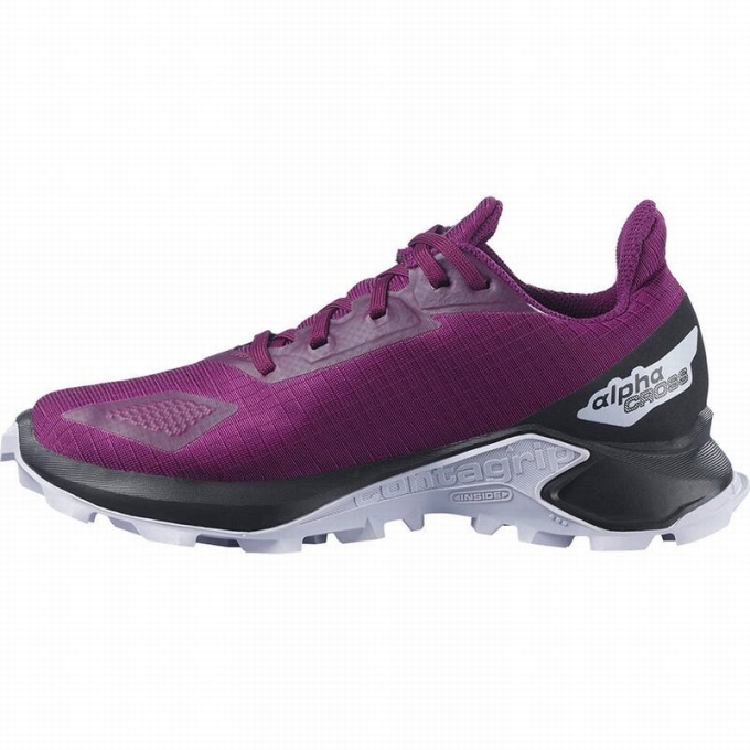 Purple / Black Salomon ALPHACROSS BLAST CLIMASALOMON WATERPROOF Kids' Trail Running Shoes | AE-208GWVD