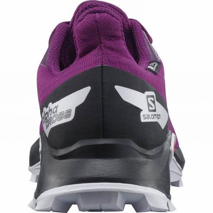 Purple / Black Salomon ALPHACROSS BLAST CLIMASALOMON WATERPROOF Kids' Trail Running Shoes | AE-208GWVD