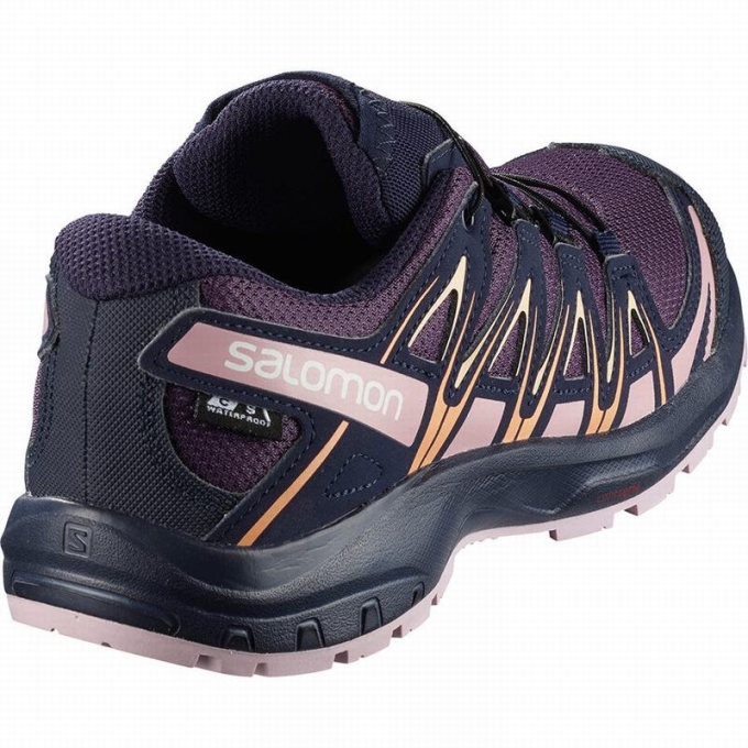 Purple / Blue Salomon XA PRO 3D CLIMASALOMON WATERPROOF Kids' Trail Running Shoes | AE-096AJRF