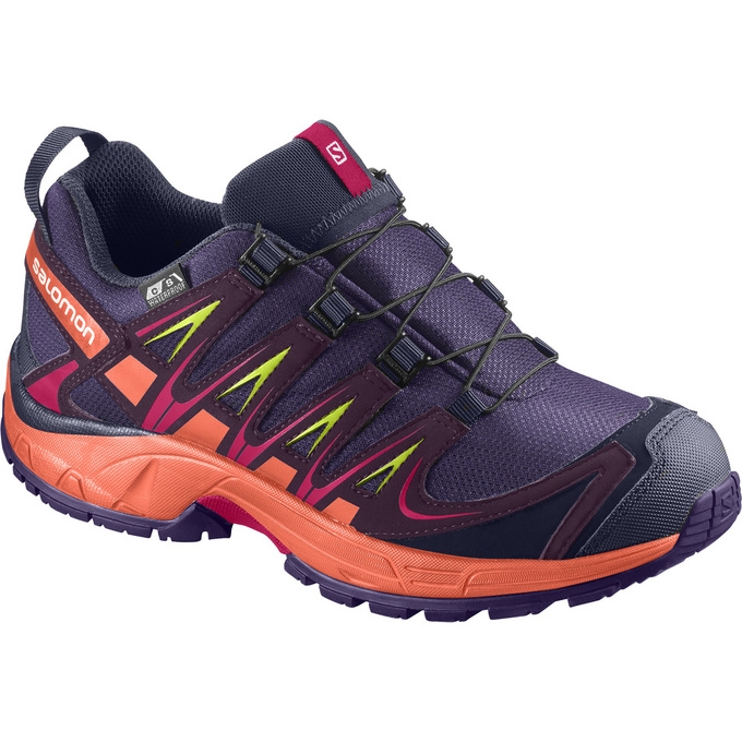 Purple / Orange Salomon XA PRO 3D CSWP J Kids\' Trail Running Shoes | AE-138YOZK