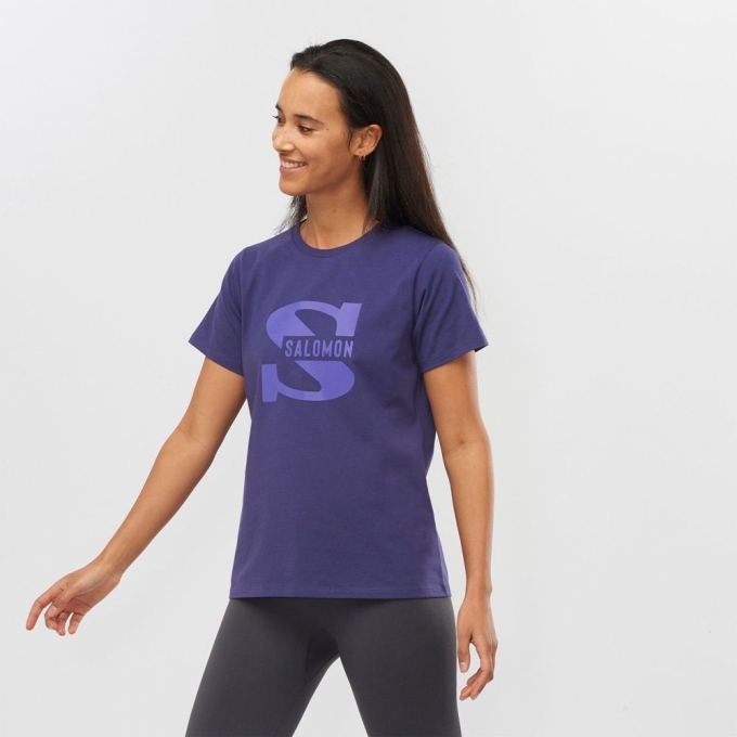 Purple Salomon OUTLIFE BIG LOGO Short Sleeve Women's T Shirts | AE-648OBFG