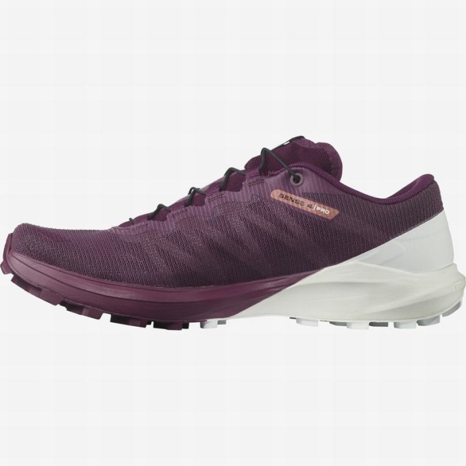 Purple / White Salomon SENSE PRO 4 Women's Trail Running Shoes | AE-841UXNV