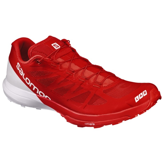 Red / White Salomon S/LAB SENSE 6 Men\'s Trail Running Shoes | AE-910VRAB