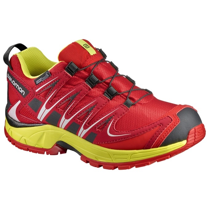 Red / Yellow Salomon XA PRO 3D CSWP J Kids\' Trail Running Shoes | AE-074RLTC