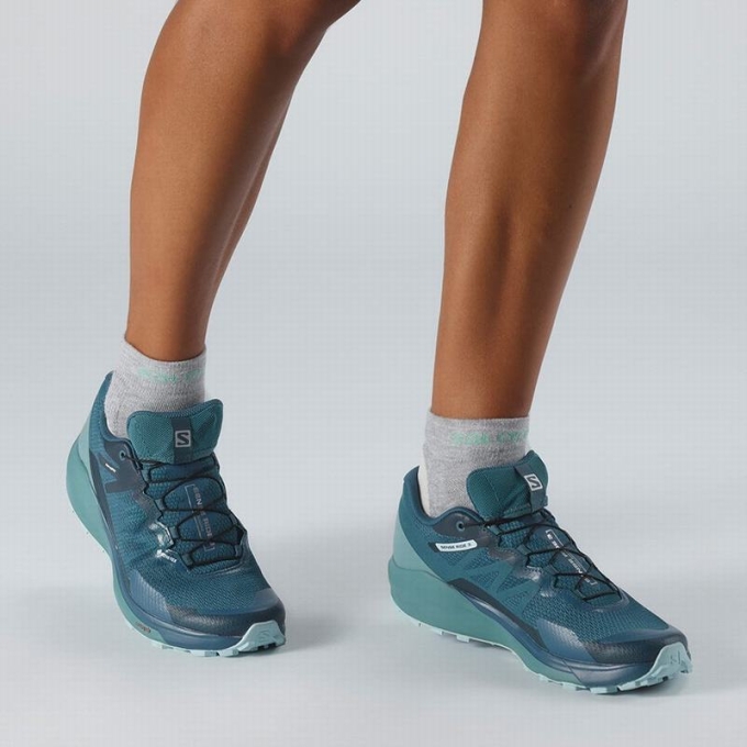 Turquoise / Blue Salomon SENSE RIDE 3 GTX INVIS. FIT W Women's Running Shoes | AE-068LAOZ