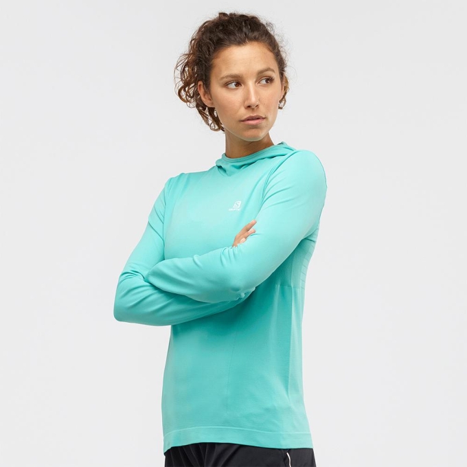 Turquoise Salomon AGILE MID HOODIE W SEAMLESS Women's Midlayers | AE-240CHBT