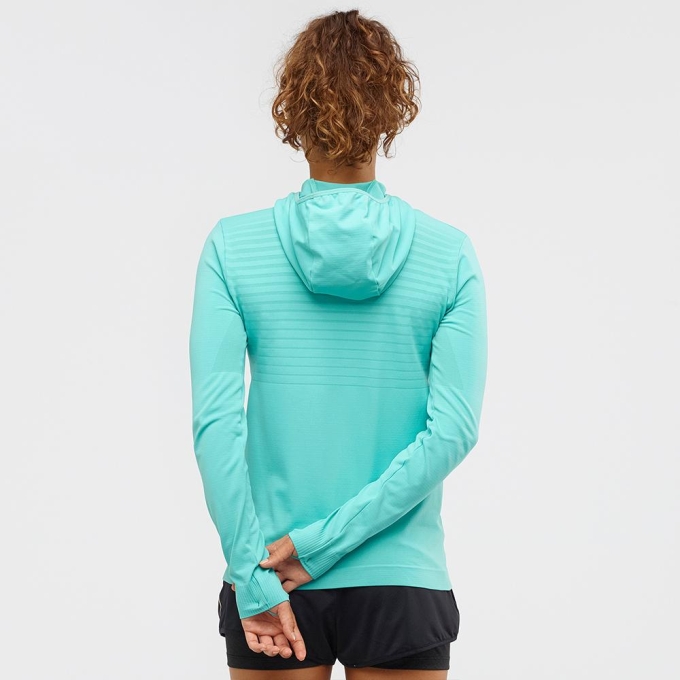 Turquoise Salomon AGILE MID HOODIE W SEAMLESS Women's Midlayers | AE-240CHBT