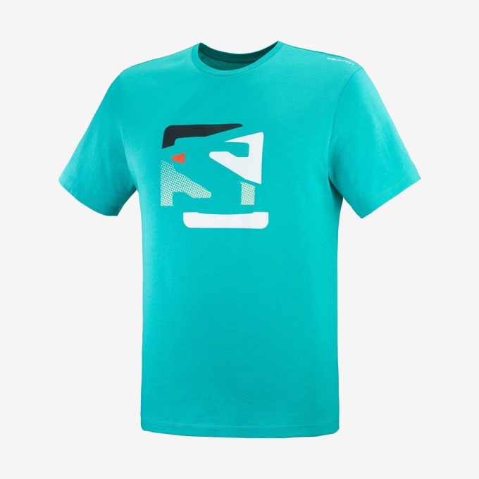 Turquoise Salomon OUTLIFE GRAPHIC DISRUPTED LOGO SS M Short Sleeve Men's T Shirts | AE-471DZVT