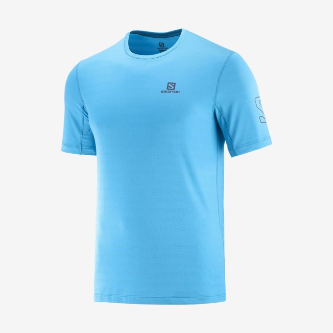 Turquoise Salomon OUTLINE New Trail Running Gear Men's T Shirts | AE-658OKXA