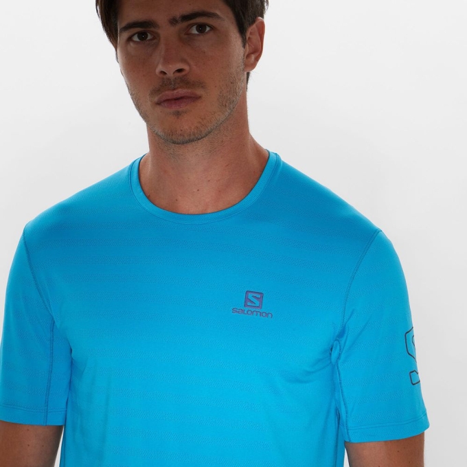 Turquoise Salomon OUTLINE New Trail Running Gear Men's T Shirts | AE-658OKXA