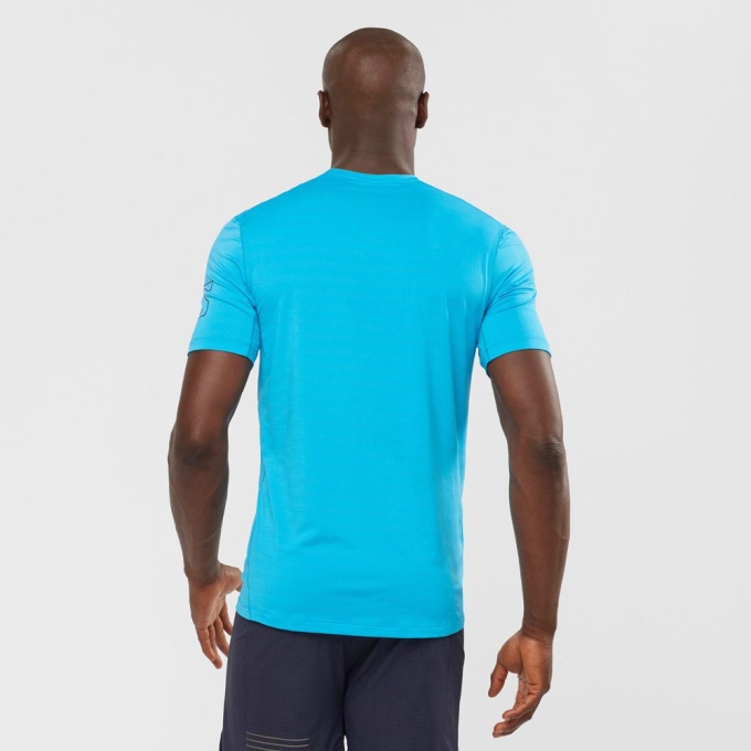 Turquoise Salomon OUTLINE New Trail Running Gear Men's T Shirts | AE-658OKXA